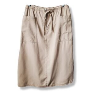 80s Orvis Tan Midi A Line Skirt L Tencel Neutral Preppy Career Granola Modest
